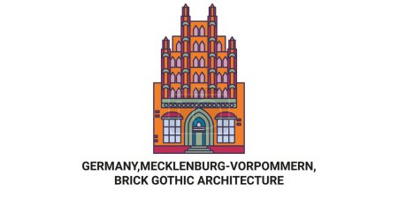 Illustration for Germany,Mecklenburgvorpommern, Brick Gothic Architecture travel landmark line vector illustration - Royalty Free Image