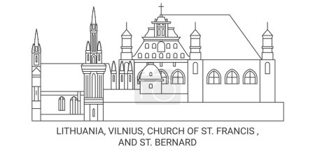 Téléchargez les illustrations : Lituanie, Vilnius, église de Saint-François, et Saint-Bernard Voyage illustration vectorielle ligne historique - en licence libre de droit