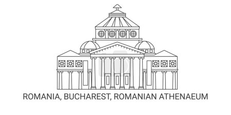 Ilustración de Rumania, Bucarest, Ateneo rumano, ilustración de vector de línea hito de viaje - Imagen libre de derechos