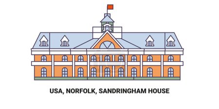 Illustration for Usa, Norfolk, Sandringham House, travel landmark line vector illustration - Royalty Free Image