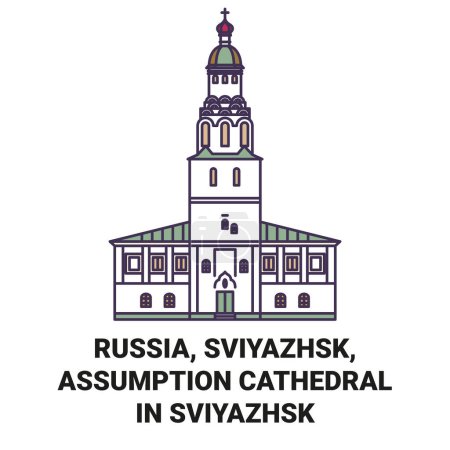Ilustración de Rusia, Sviyazhsk, Catedral de la Asunción En Sviyazhsk recorrido hito línea vector ilustración - Imagen libre de derechos