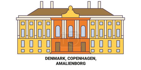 Illustration for Denmark, Copenhagen, Amalienborg travel landmark line vector illustration - Royalty Free Image
