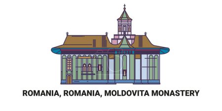Ilustración de Rumania, Rumania, Moldovita Monasterio recorrido hito línea vector ilustración - Imagen libre de derechos