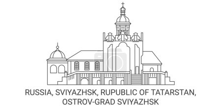 Ilustración de Rusia, Sviyazhsk, Rupublic Of Tatarstan, Ostrovgrad Sviyazhsk viaje hito línea vector ilustración - Imagen libre de derechos