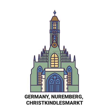 Téléchargez les illustrations : Allemagne, Nuremberg, Christkindlesmarkt voyages illustration vectorielle de ligne historique - en licence libre de droit