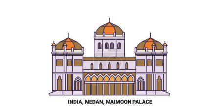 Illustration for India, Medan, Maimoon Palace travel landmark line vector illustration - Royalty Free Image