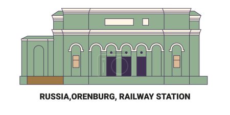 Téléchargez les illustrations : Russie, Orenbourg, Gare ferroviaire, illustration vectorielle de ligne de repère de voyage - en licence libre de droit