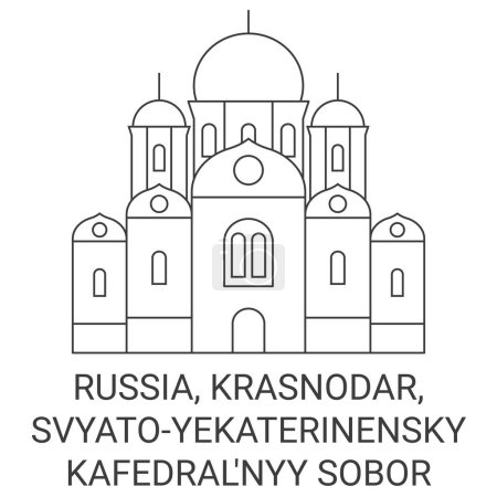 Téléchargez les illustrations : Russie, Krasnodar, Svyatoyekaterinenskiy Kafedralnyy Illustration vectorielle de ligne de voyage Sobor - en licence libre de droit