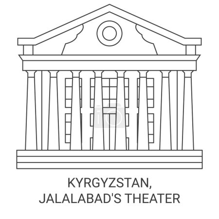 Illustration for Kyrgyzstan, Jalalabads Theater travel landmark line vector illustration - Royalty Free Image
