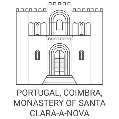 Ilustración de Portugal, Coimbra, Monasterio de Santa Claraanova recorrido hito línea vector ilustración - Imagen libre de derechos