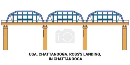 Illustration for Usa, Chattanooga, Rosss Landing, In Chattanooga travel landmark line vector illustration - Royalty Free Image