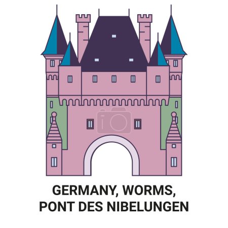 Ilustración de Alemania, gusanos, Pont Des Nibelungen recorrido hito línea vector ilustración - Imagen libre de derechos