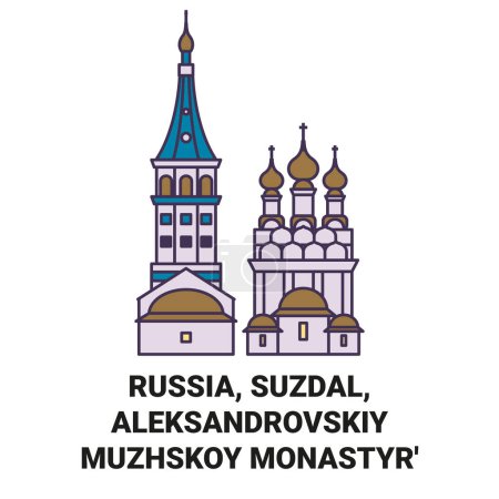 Ilustración de Rusia, Suzdal, Aleksandrovskiy Muzhskoy Monastyr recorrido hito línea vector ilustración - Imagen libre de derechos