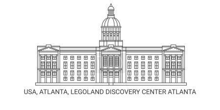 Téléchargez les illustrations : États-Unis, Atlanta, Legoland Discovery Center Atlanta, illustration vectorielle de ligne de repère de voyage - en licence libre de droit