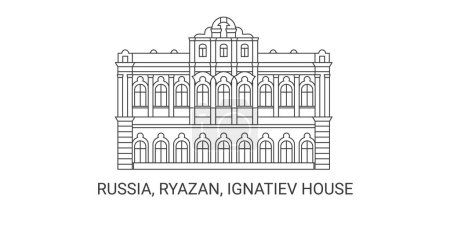 Téléchargez les illustrations : Russie, Ryazan, Ignatiev House, illustration vectorielle de ligne de repère de voyage - en licence libre de droit