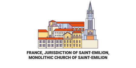 Illustration for France, Jurisdiction Of Saintemilion, Monolithic Church Of Saintemilion travel landmark line vector illustration - Royalty Free Image