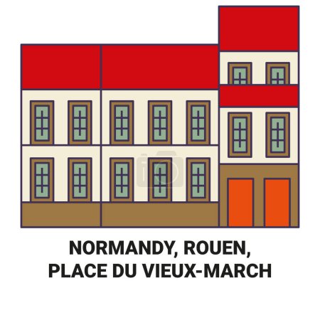 Ilustración de Francia, Normandía, Ruan, Place Du Vieuxmarch recorrido hito línea vector ilustración - Imagen libre de derechos