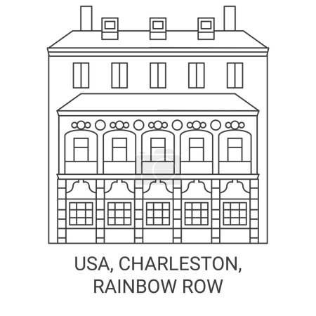Illustration for Usa, Charleston, Rainbow Row travel landmark line vector illustration - Royalty Free Image