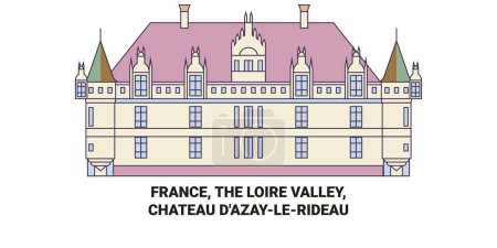 Ilustración de Francia, El Valle del Loira, Chteau Dazaylerideau viaje hito línea vector ilustración - Imagen libre de derechos