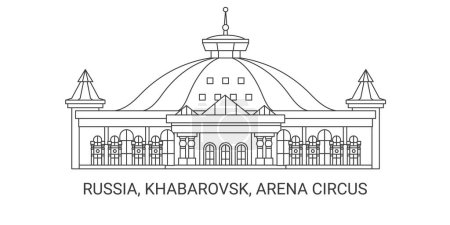 Téléchargez les illustrations : Russie, Khabarovsk, Arena Illustration vectorielle de ligne de voyage du Cirque - en licence libre de droit