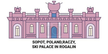 Ilustración de Polonia, Sopot, Raczy, Palacio de esquí En Rogalin recorrido hito línea vector ilustración - Imagen libre de derechos