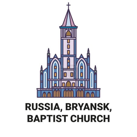 Téléchargez les illustrations : Russie, Bryansk, Église baptiste illustration vectorielle de ligne de voyage historique - en licence libre de droit