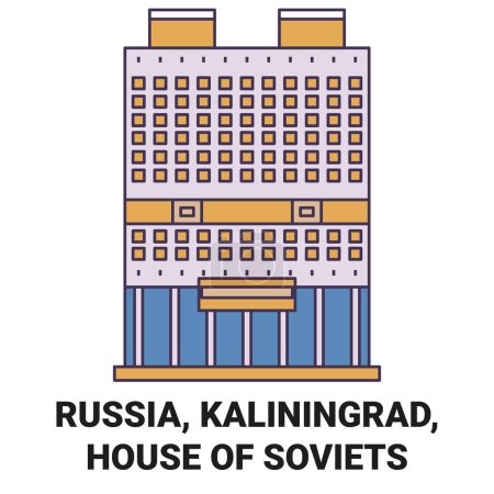 Téléchargez les illustrations : Russie, Kaliningrad, Maison des Soviets Voyage illustration vectorielle de ligne historique - en licence libre de droit
