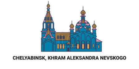 Illustration for Russia, Chelyabinsk, Khram Aleksandra Nevskogo, travel landmark line vector illustration - Royalty Free Image