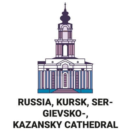 Illustration for Russia, Kursk, Sergievsko, Kazansky Cathedral travel landmark line vector illustration - Royalty Free Image