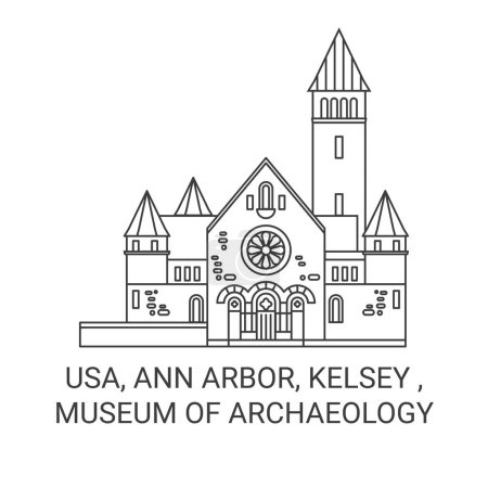 Ilustración de EE.UU., Ann Arbor, Kelsey, Museo de Arqueología viaje hito línea vector ilustración - Imagen libre de derechos