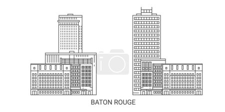 Téléchargez les illustrations : Illustration vectorielle de ligne de voyage Usa, Baton Rouge - en licence libre de droit