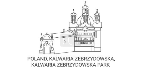 Téléchargez les illustrations : Pologne, Kalwaria Zebrzydowska, Kalwaria Zebrzydowska Park illustration vectorielle de ligne de voyage - en licence libre de droit