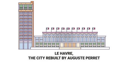 Illustration for France, Le Havre, The City Rebuilt By Auguste Perret travel landmark line vector illustration - Royalty Free Image