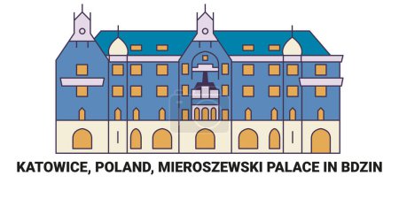 Ilustración de Polonia, Katowice, Palacio de Mieroszewski En B, Dzin recorrido hito línea vector ilustración - Imagen libre de derechos