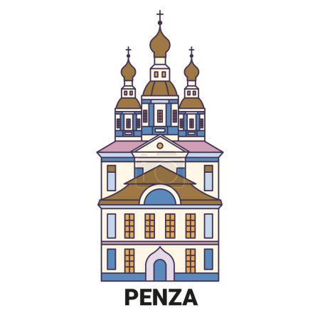 Téléchargez les illustrations : Russie, illustration vectorielle de ligne historique de voyage de Penza - en licence libre de droit