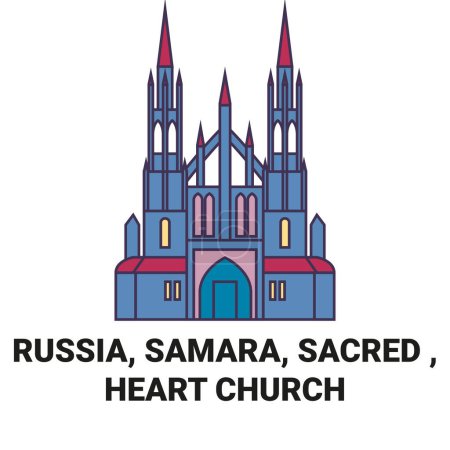 Ilustración de Rusia, Samara, Sagrado, Iglesia del Corazón viaje hito línea vector ilustración - Imagen libre de derechos