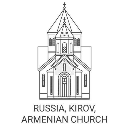 Téléchargez les illustrations : Russie, Kirov, Eglise arménienne illustration vectorielle de ligne de voyage - en licence libre de droit