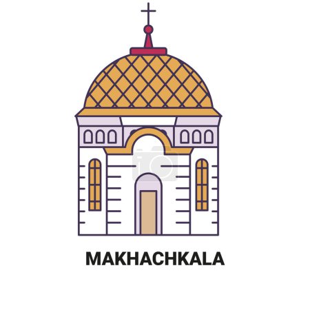 Illustration for Russia, Makhachkala travel landmark line vector illustration - Royalty Free Image