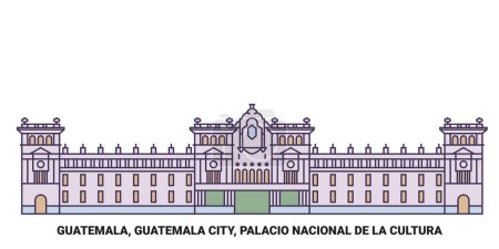 Ilustración de Guatemala, Ciudad de Guatemala, Palacio Nacional De La Cultura recorrido hito línea vector ilustración - Imagen libre de derechos