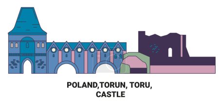 Téléchargez les illustrations : Pologne, Torun, Toru, Château illustration vectorielle de ligne de voyage historique - en licence libre de droit