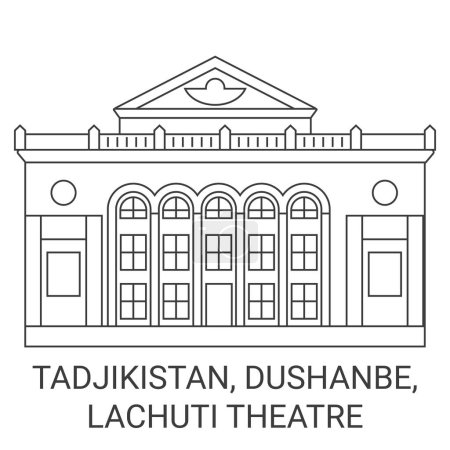 Téléchargez les illustrations : Tadjikistan, Douchanbé, Théâtre Lachuti illustration vectorielle de ligne de voyage historique - en licence libre de droit