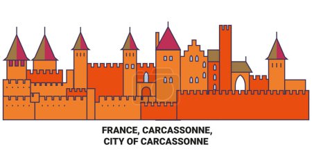 Illustration for France, Carcassonne, City Of Carcassonne travel landmark line vector illustration - Royalty Free Image