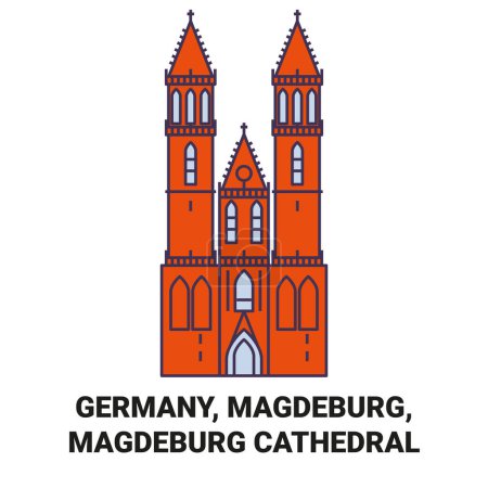 Ilustración de Alemania, Magdeburgo, Catedral de Magdeburgo recorrido hito línea vector ilustración - Imagen libre de derechos