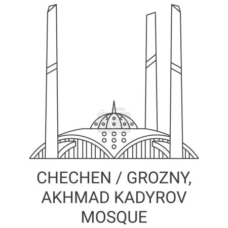 Téléchargez les illustrations : Russie, Grozny, Akhmad Kadyrov Mosquée Voyage illustration vectorielle ligne historique - en licence libre de droit