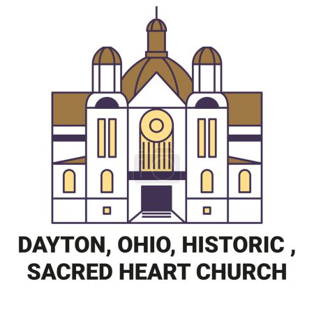 Illustration for United States, Dayton, Ohio, Historic , Sacred Heart Church travel landmark line vector illustration - Royalty Free Image