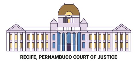 Téléchargez les illustrations : Brésil, Recife, Cour de justice de Pernambuco, illustration vectorielle de ligne de repère de voyage - en licence libre de droit