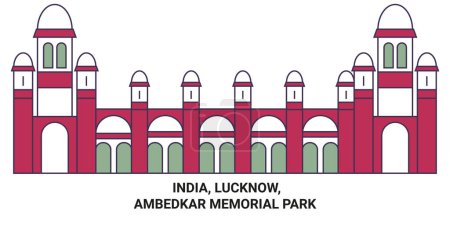 Téléchargez les illustrations : Inde, Lucknow, Ambedkar Memorial Park illustration vectorielle de ligne de voyage - en licence libre de droit