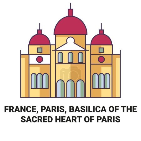Téléchargez les illustrations : France, Paris, Basilique du Sacré-Cœur de Paris illustration vectorielle de ligne de voyage - en licence libre de droit
