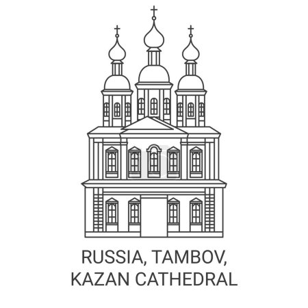 Téléchargez les illustrations : Russie, Tambov, Kazan Cathédrale Voyage illustration vectorielle ligne historique - en licence libre de droit