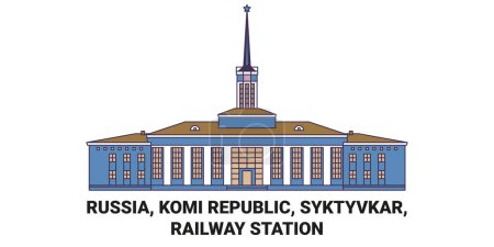 Illustration for Russia, Komi Republic, Syktyvkar, Railway Station travel landmark line vector illustration - Royalty Free Image